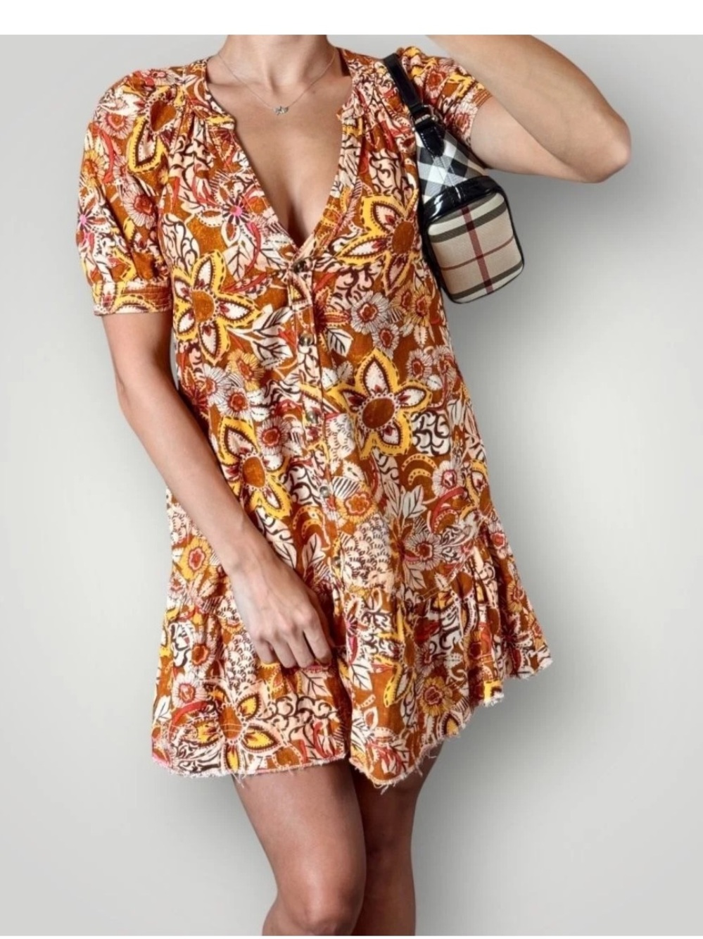 Anthropologie Pilcro Puff Sleeve Floral Tapestry Dress Cotton-linen blend Sz m